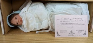 lot 72 image: New Bundle Up Boy Porcelain Doll Little Blessings Collection by Lee Middleton 782000 with Certificate of Authentication