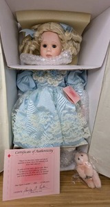lot 90 image: New Alyssa Porcelain Doll Elite Doll Collection by Shirley Peck 2443000 with Certificate of Authentication
