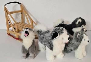 lot 19 image: American Girl Doll Wood Dog Sled Plus and American Girl Doll Husky Figurine