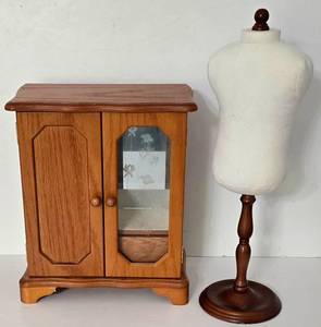 lot 43 image: Wooden Jewelry BoxDoll Armoire Plus Doll Dress Form