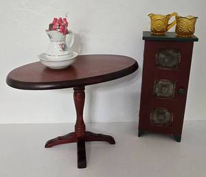 lot 63 image: American Girl Doll Felicity Tilt Top Tea Table, American Girl Doll Samanthas Nighttime Necessities and More