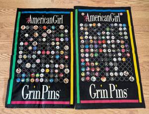 lot 37 image: Pair of American Girl Doll Grin Pin Banners and Many Grin Pins