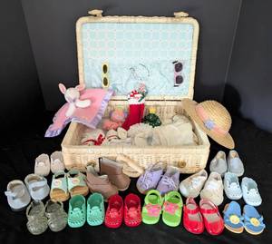 lot 60 image: American Girl Bitty Baby Doll Shoes and Accessories