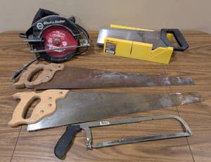 lot 158 image: Black and Decker Circular Saw and Assorted Hand Saws