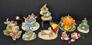 lot 229 image: Charming Tails You Sizzle Figurine,  Fitz and Floyd Charming Tails Happy Halloween and More Charming Tails Figurines