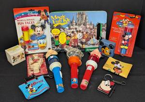 lot 236 image: Vintage Disney Toys and Flashlights including Vintage Mickey Mouse & Donald Duck Fun Faces Flashlight Toy New in Package