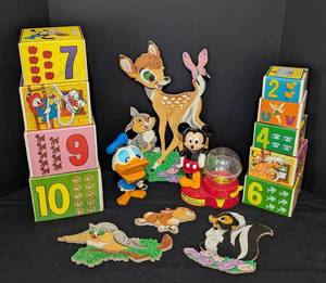 lot 253 image: Vintage Disney Toys and Bambi Wall Decor