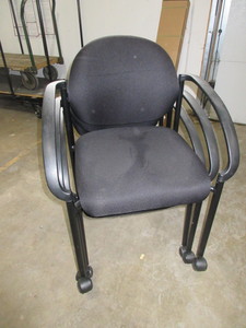lot 236 image: UPHOLSTERED STACKING CHAIRS WITH ARMS AND WHEELS