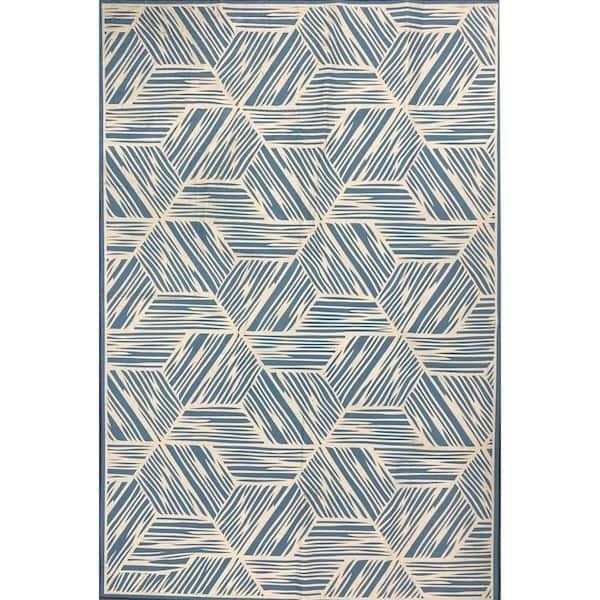 lot 56 image: (2) MSI Illusion 60 in. x 84 in. Blue Polyester Cotton Geometric Indoor Area Rug