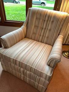 lot 26 image: Comfortable Armchair with Striped Upholstery