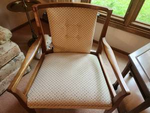 Vintage Wooden Armchair with Upholstered Seat and Backrest