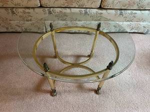 lot 66 image: Elegant Glass and Brass Round Coffee Table