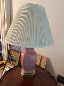 lot 69 image: Pink Ceramic Table Lamp with Pleated Shade
