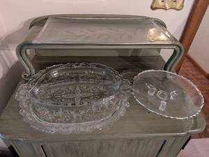 lot 81 image: Set of Glass Serving Trays with Intricate Etching