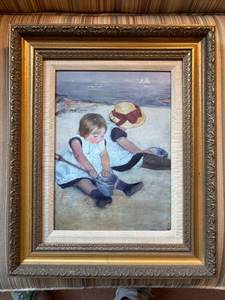 lot 95 image: Mary Cassatt Print Children Playing on the Beach Framed Artwork