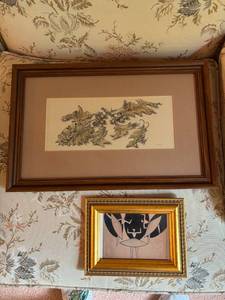 lot 97 image: Pair of Framed Artwork - Nature Sketch and Abstract Design