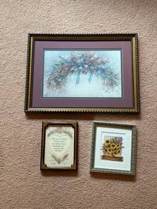 lot 99 image: Set of 3 Framed Art Prints Including Lena Liu Signed Floral Wreath