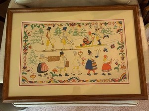 lot 104 image: Framed Ann Stenberg Folk Art Print from Sweden