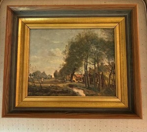 lot 105 image: Framed Painting Signed Road to Sin-Le-Noble by Corot