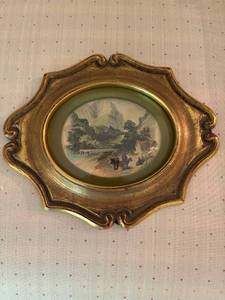 lot 109 image: Vintage Hand-Colored Art Gravure in Ornate Gold Frame by Gabberts