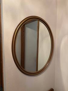 lot 119 image: Round Gold-Framed Wall Mirror, 28 Inch Diameter