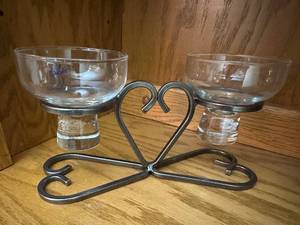 lot 155 image: Heart-Shaped Scandinavian Metal Candle Holder with Glass Cups
