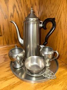 lot 157 image: Vintage Pewter Tea Set with Tray and Accessories