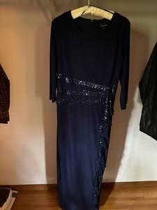 lot 208 image: R&M Richards Navy Sequin Embellished Evening Gown Size 12