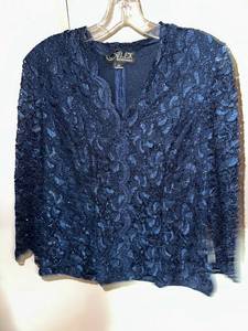 lot 209 image: Alex Evenings Navy Blue Beaded Lace Dress Top