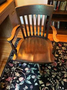 lot 234 image: Vintage Wooden Office Chair with Armrests and Spindle Back