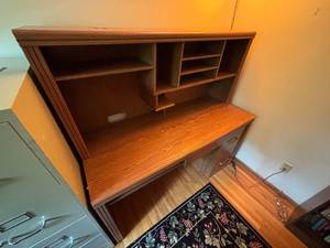 lot 240 image: Wooden Desk with Hutch and Drawers