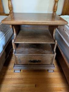 lot 244 image: Vintage Wooden End Table with Two Shelves and Drawer