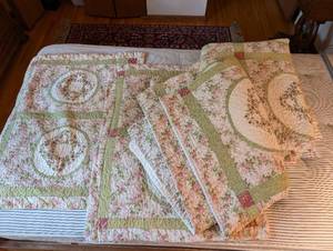 lot 245 image: Set of 2 Floral Quilted Twin Bedspreads with Pillow Covers
