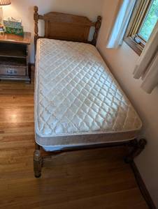 lot 246 image: Twin Size Wooden Bed Frame with Mattress