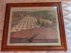 lot 253 image: Framed Grant Wood Art Print Fall Plowing