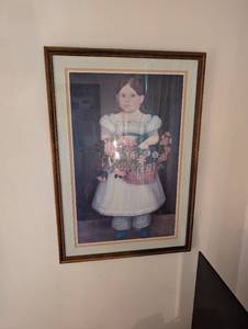 lot 254 image: Framed Vintage Style Portrait of Girl with Flowers