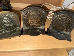lot 284 image: Set of 3 Bookends 2 University of Minnesota and 1 Nautical Ship Design