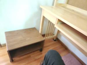 lot 287 image: Solid Wood Office Desk with Rolling Side Table