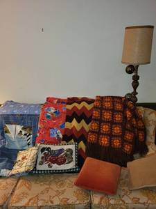 lot 318 image: Lot of Handcrafted Quilts and Afghans with Decorative Pillows