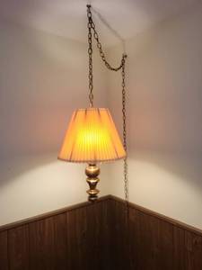lot 324 image: Vintage Hanging Pendant Lamp with Pleated Yellow Shade