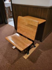 lot 326 image: Vintage Wooden School Desk with Iron Legs