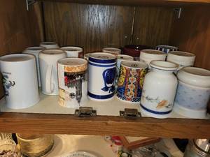 lot 358 image: Assorted Set of Mugs, Colorful Dinner Plates, White Floral Plates, Calla Lily Plates, and Saucer Plates