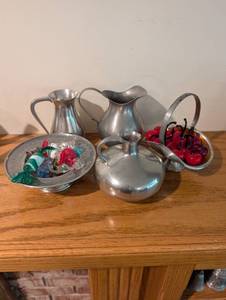 lot 370 image: 5-Piece Norway, Etc Pewter with Glass Candy Accents