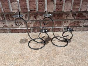lot 380 image: Pair of Wrought Iron Spiral Candle Holders