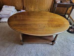 lot 393 image: Vintage Oval Wooden Coffee Table with Lower Shelf