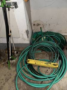 lot 434 image: Collection of Garden Hoses with Adjustable Nozzle Sprayer and Sprinkler Stands