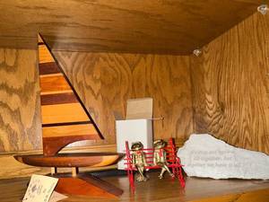 lot 443 image: D.N. Grotta Hardwood Model Sailboat and Decorative Items