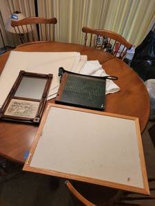 lot 444 image: Collection of Wall Decor, Paper Cutter, and Corkboard