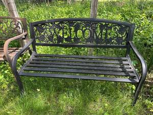 lot 36A image: Outdoor Metal Garden Bench with Welcome Design