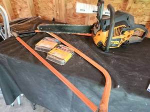 lot 58 image: Poulan Pro 35cc Chainsaw with Replacement Chains and Accessories